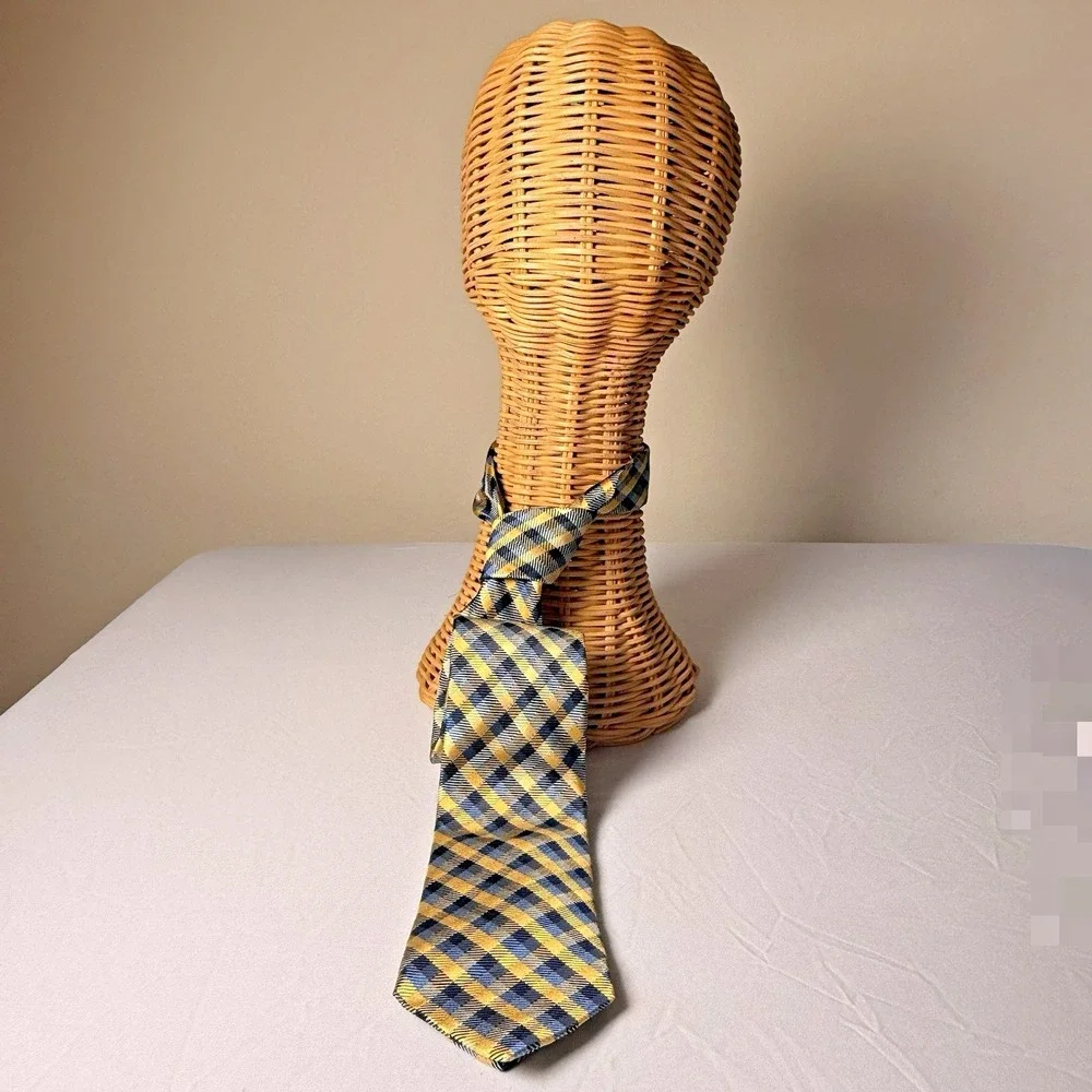 JHane Barnes Blue Yellow Woven Silk Plaid Tie Classic Preppy Colorful